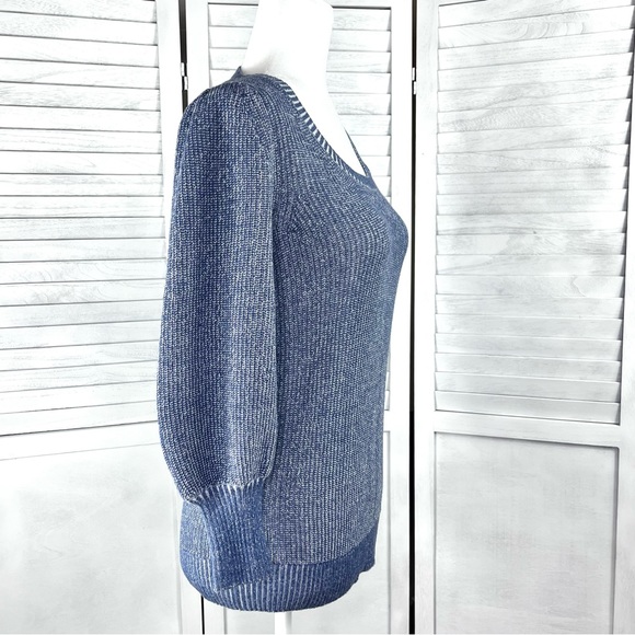 Gap XS longsleeve puffed shoulder distressed blue scoop neck sweater. NWOT - Picture 7 of 11